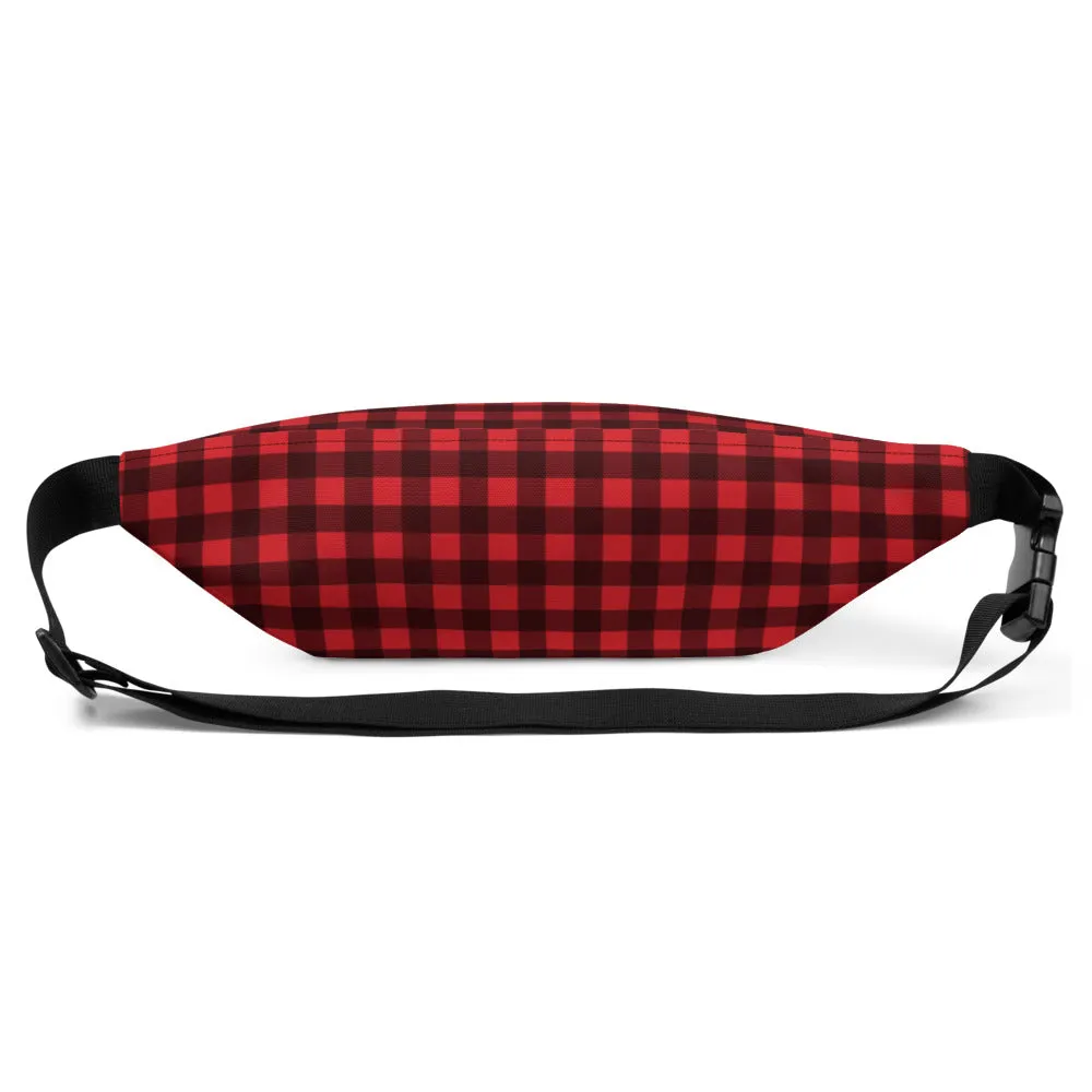 Buffalo Plaid Fanny Pack, Red Black Check Lumberjack Hip Waist Bag, Canvas Belt, Vegan Bag