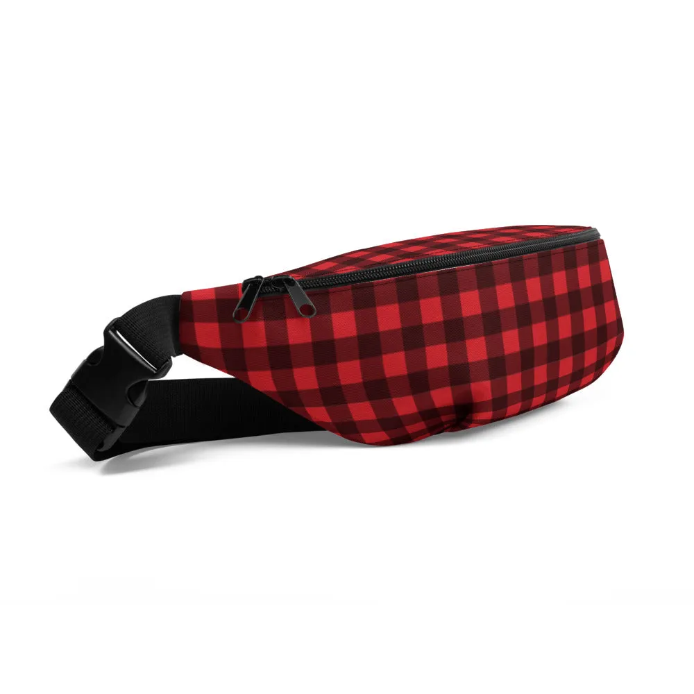 Buffalo Plaid Fanny Pack, Red Black Check Lumberjack Hip Waist Bag, Canvas Belt, Vegan Bag