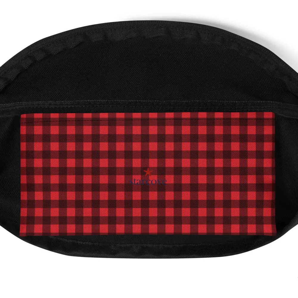 Buffalo Plaid Fanny Pack, Red Black Check Lumberjack Hip Waist Bag, Canvas Belt, Vegan Bag