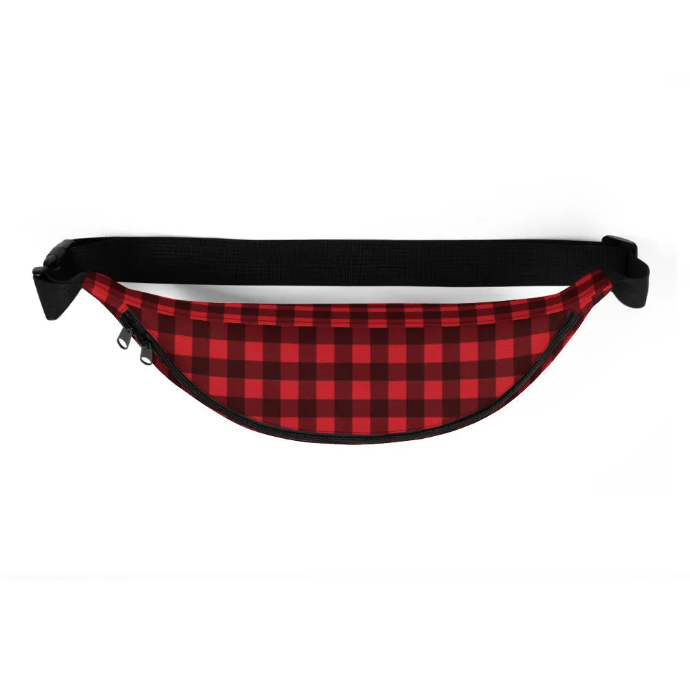 Buffalo Plaid Fanny Pack, Red Black Check Lumberjack Hip Waist Bag, Canvas Belt, Vegan Bag
