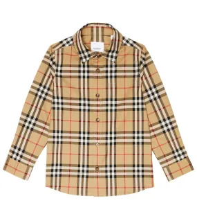 Burberry Cotton Blend Plaid Shirt, Beige