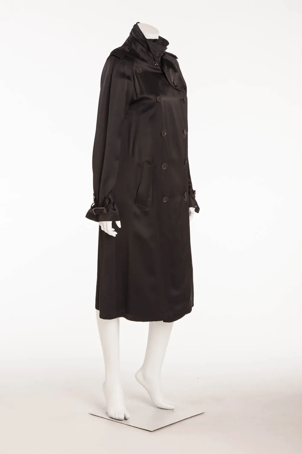 Burberry - Silk Black Button Up Trench Coat with Belt - FR 42