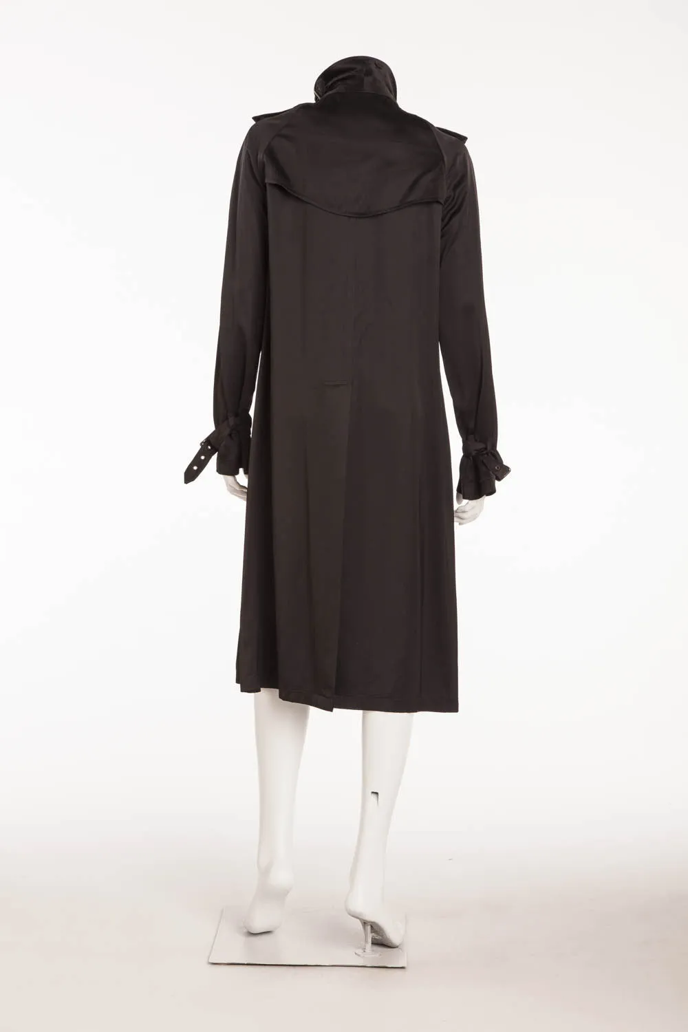 Burberry - Silk Black Button Up Trench Coat with Belt - FR 42