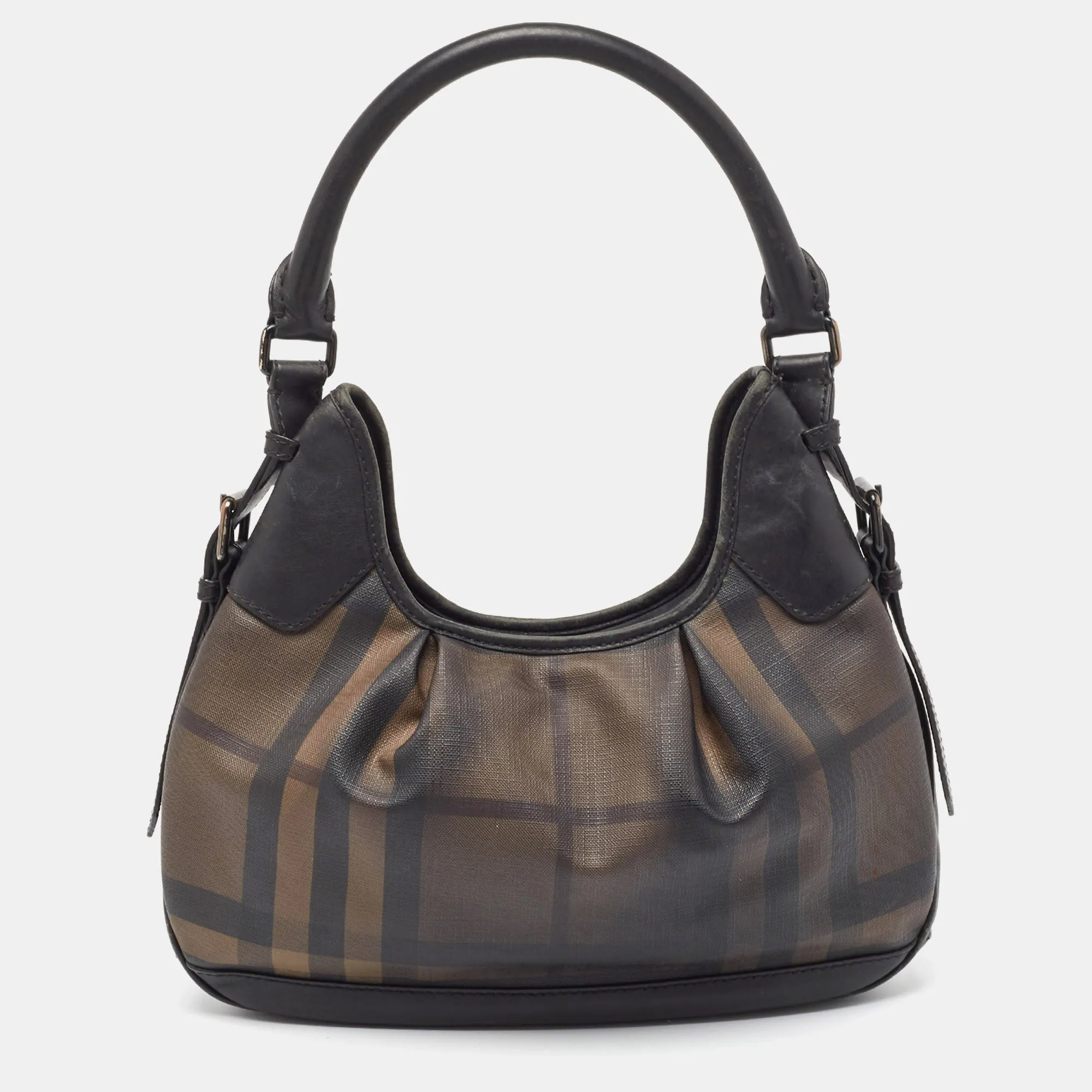 BURBERRY Smoked Check PVC and Leather Small Brooklyn Hobo