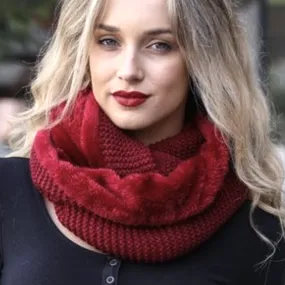 Burgundy Faux Sherpa Lining Knit Infinity