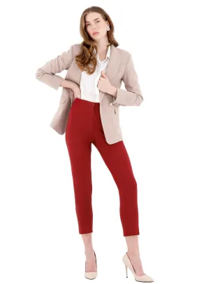 Burgundy High Waist Slim Fit Stretchy Skinny Work Pants