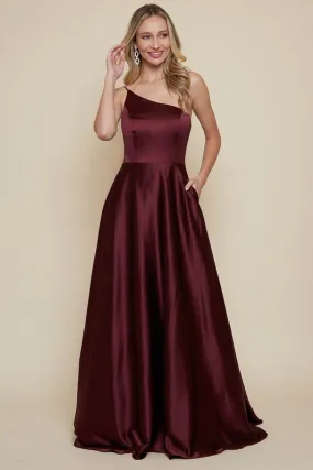 Burgundy Ladies One Shoulder Maxi Dress