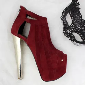 Burgundy Metallic Peep Toe Booties