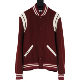 Burgundy Red Teddy Varsity Bomber Jacket