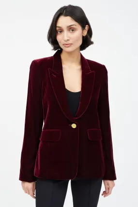 Burgundy Velvet Single Button Blazer