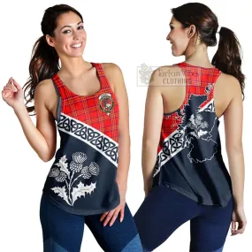 Burnett Tartan Women's Racerback Tanks Featuring Thistle and Scotland Map