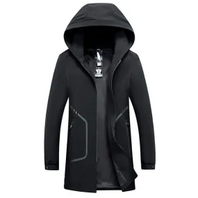 Business Casual Black Hooded Trench Coat for Men