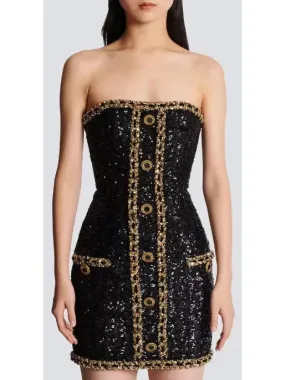 Bustier Dress with Sequin Embroidery