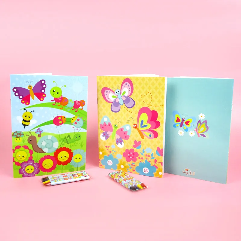 Butterfly Flowers Spring Themed Coloring Books with Crayons Party Favors - Set of 6 or 12