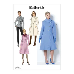 Butterick Pattern B6497 Misses'/Misses' Petite Jacket and Coats with Asymmetrical Front and Collar Variations