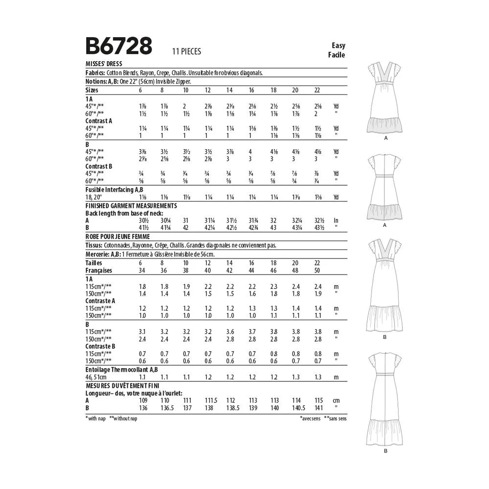 Butterick Pattern B6728 Misses' Dresses