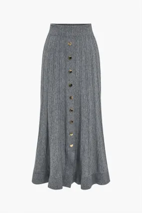 Button Metallic High Waist Skirt