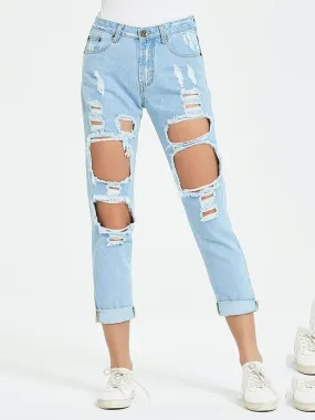 Buttoned Distressed Jeans