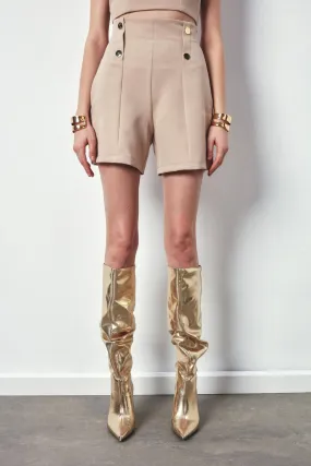 Buttoned Mini Shorts - BEIGE