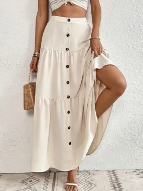 Buttoned Pleated Split-Joint Loose Skirts Bottoms