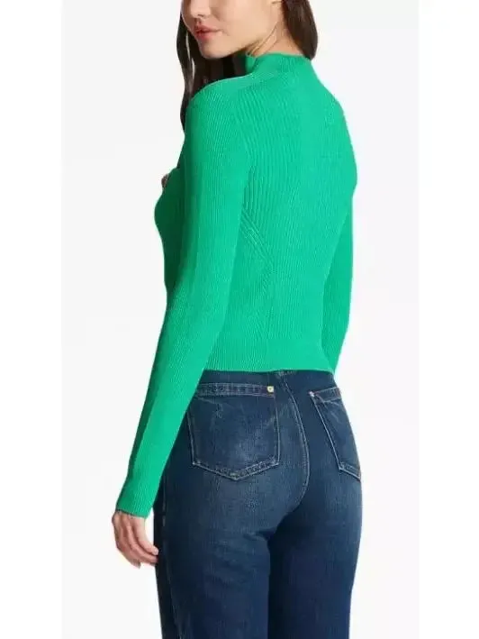 Buttoned Ribbed-Knit Cardigan in Green