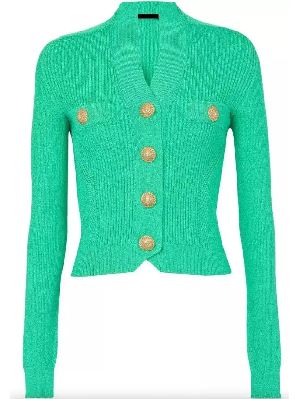 Buttoned Ribbed-Knit Cardigan in Green