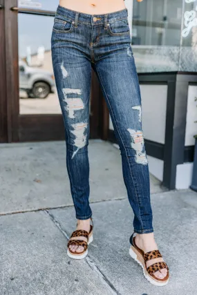 By My Side Dark Wash Distressed Skinny Jeans