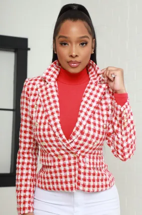 By No Means Checked Tweed Jacket - Red/White