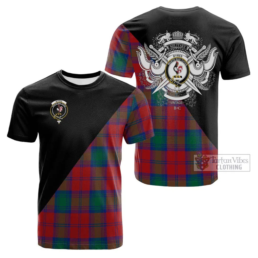 Byres (Byses) Tartan Cotton T-shirt with Family Crest and Military Logo Style