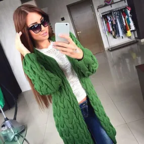 Cable Cardigan Long Knit Loose Solid Thick Sweater