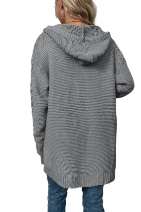 Cable-Knit Dropped Shoulder Hooded Cardigan