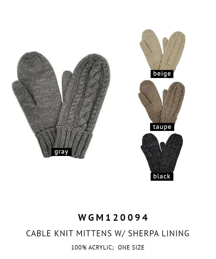 Cable Knit Mittens With Sherpa Lining