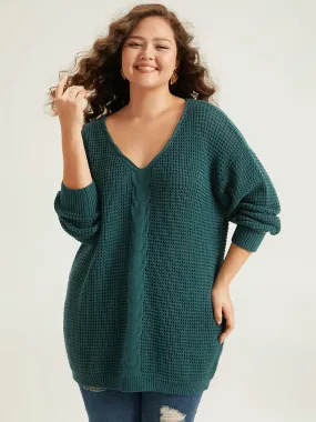 Cable Knit Plain Elastic Cuffs Pullover