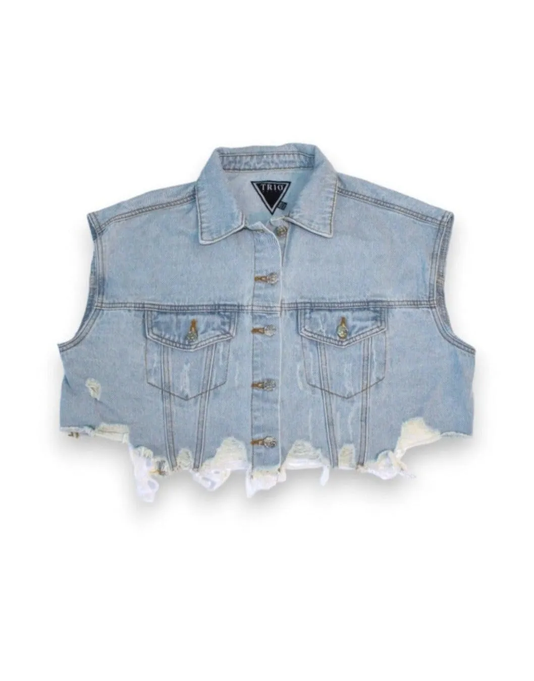 CALI LOVE Crop Denim Vest