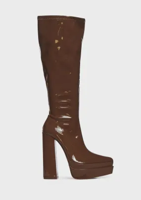 Camel Patent End Game Knee High Boots