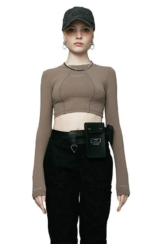 Camel Round-Neck Fitted Crop Top