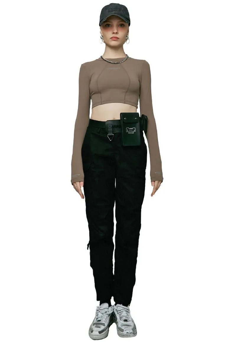 Camel Round-Neck Fitted Crop Top
