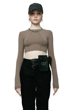 Camel Round-Neck Fitted Crop Top