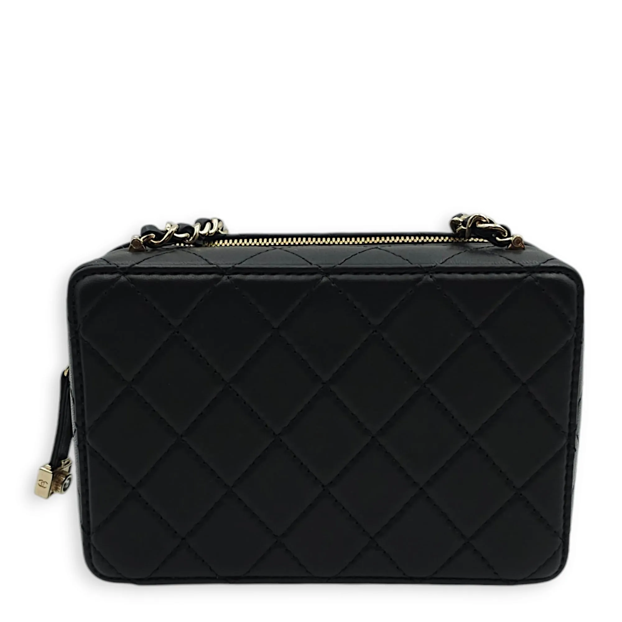 Camera Black Crossbody Bag in Lambskin, Gold hardware