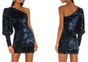 Camila Coelho Sapphire Blue Sequin one shoulder dress