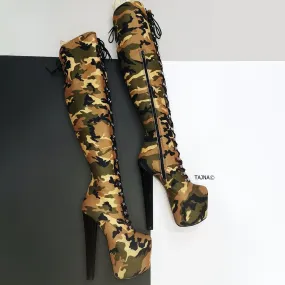Camouflage Military Style Over Knee Boots