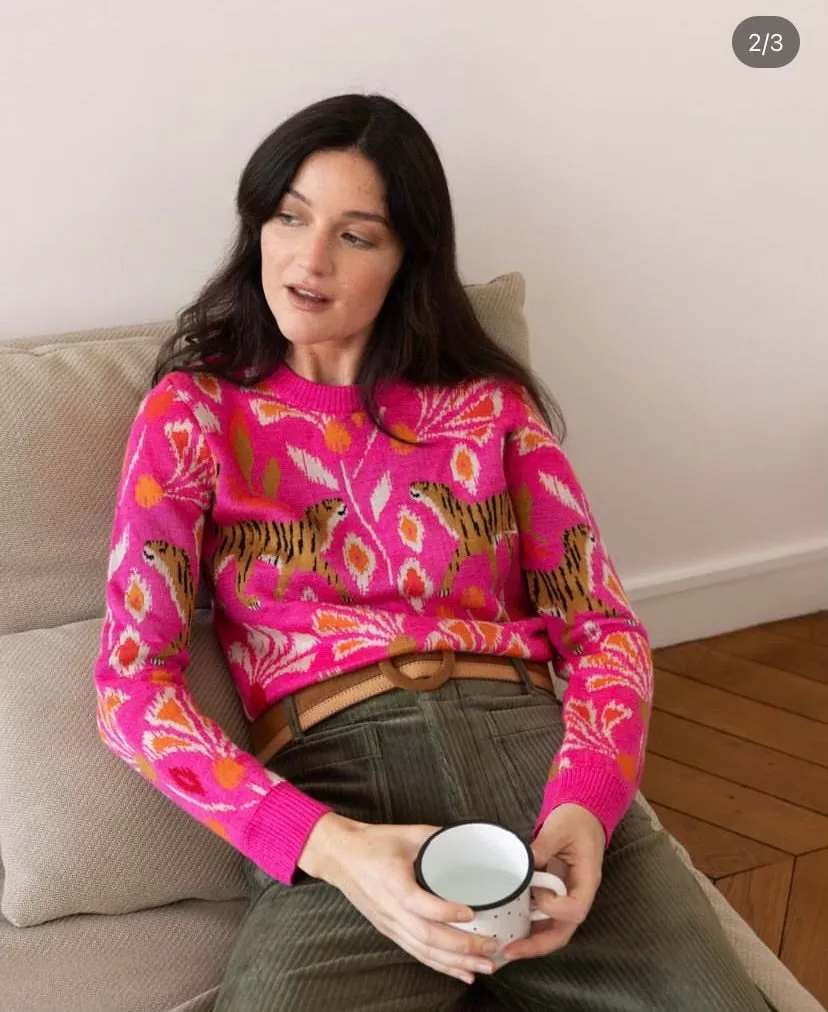Candice Tiger Pullover Sweater - Rose