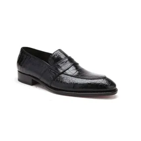 Caporicci Men's Luxury Italian Designer Shoes 1208 Alligator Nero Black Loafers (CAP1100)