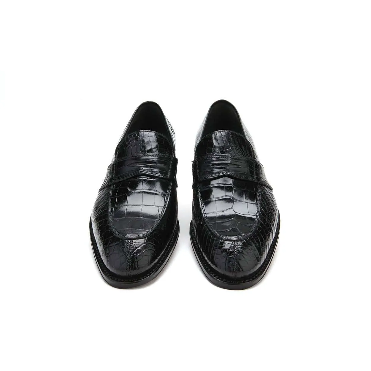 Caporicci Men's Luxury Italian Designer Shoes 1208 Alligator Nero Black Loafers (CAP1100)