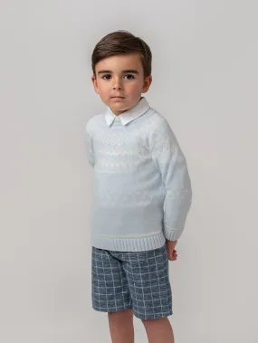 Caramelo Kids Blue Fairisle Jumper & Shorts Set