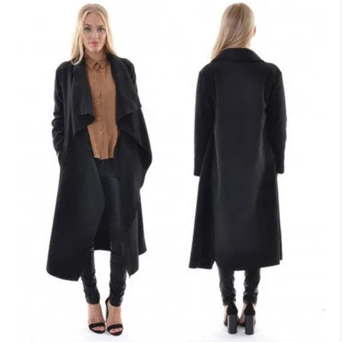 Cardigan Solid Asymmetric Neck Long Coat