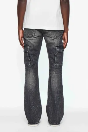 Cargo Flare Tinted Worn Jeans (Black) - P004-CFTW424