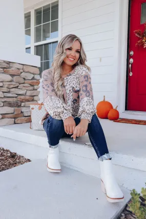 Carly Leopard Long Sleeve Top - Ivory/Mocha