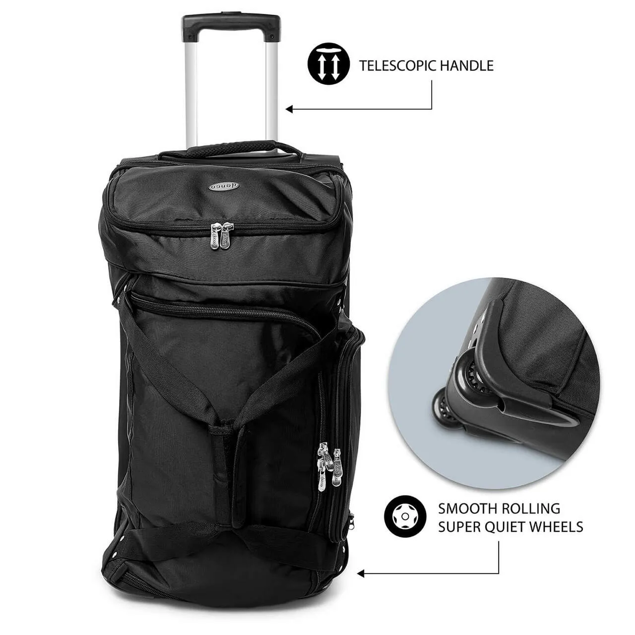 Carolina Panthers 27" Black Rolling Drop Bottom Duffel