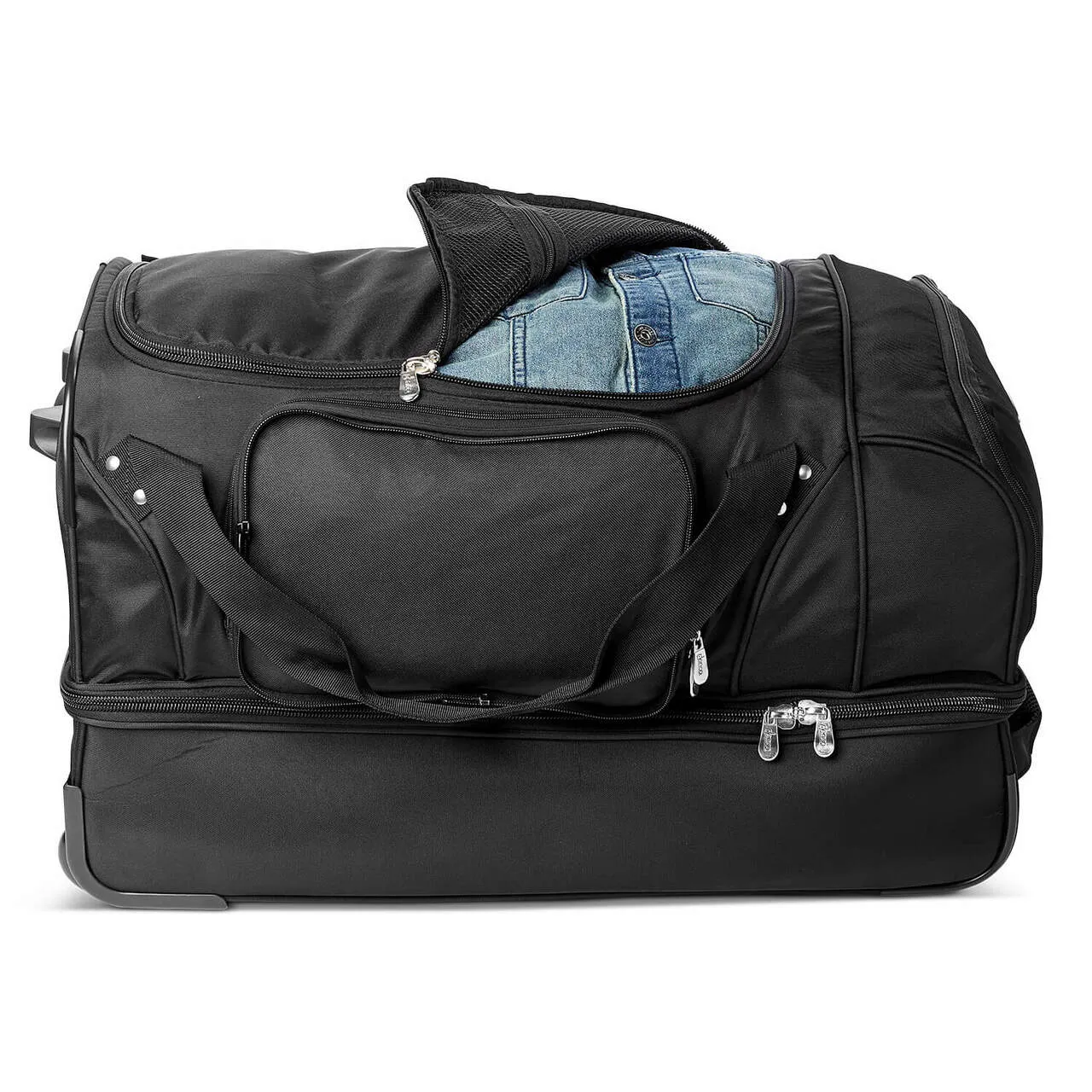 Carolina Panthers 27" Black Rolling Drop Bottom Duffel
